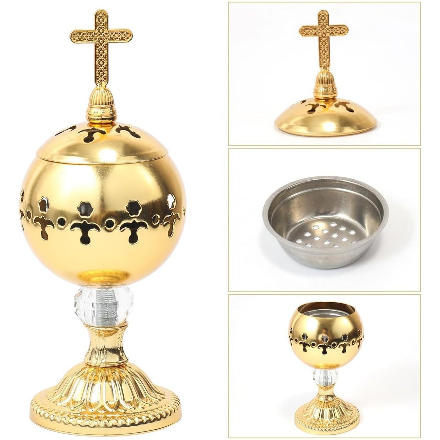 ✝️Jesus bless you✝️🌟 Silver Charcoal Incense Burner Catholic Cross Censer – Brass Plated Distiller for Church & Home 🌟