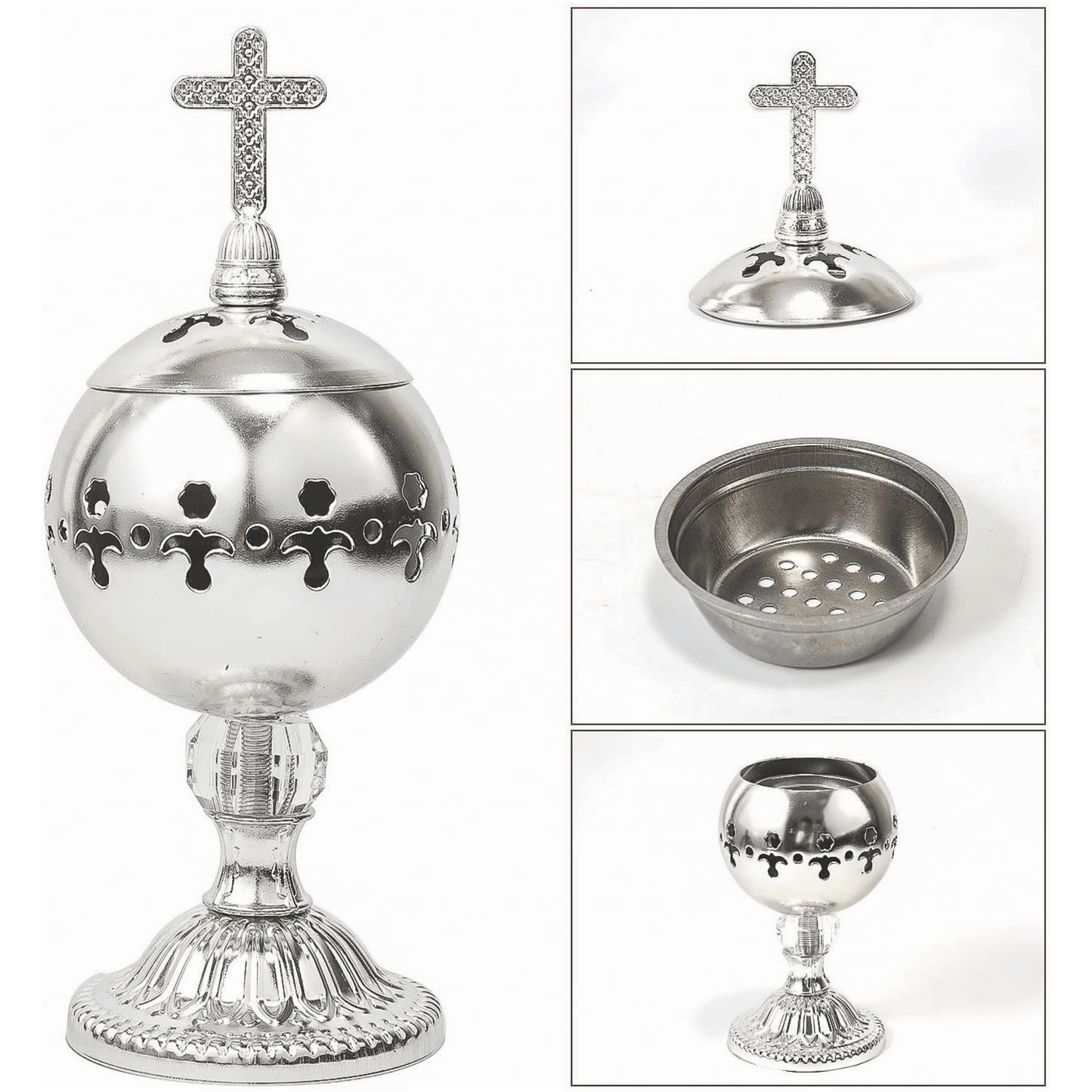 ✝️Jesus bless you✝️🌟 Silver Charcoal Incense Burner Catholic Cross Censer – Brass Plated Distiller for Church & Home 🌟