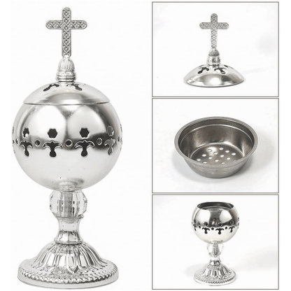 ✝️Jesus bless you✝️🌟 Silver Charcoal Incense Burner Catholic Cross Censer – Brass Plated Distiller for Church & Home 🌟