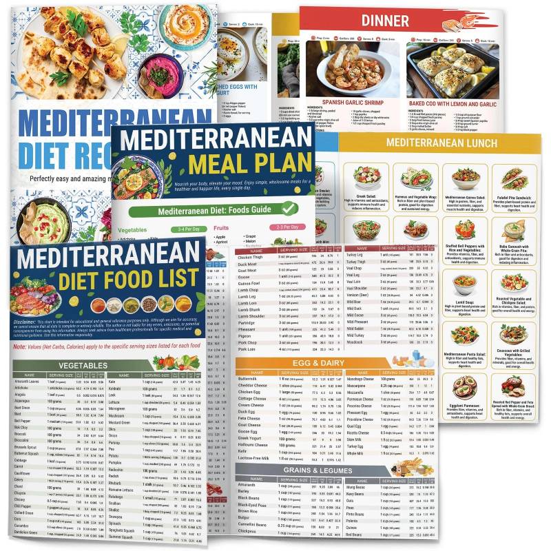🎁Last Day 50% OFF🔥3-Pack Mediterranean Diet Chart Food List 2026, Mediterranean Ingredient Meal Plan