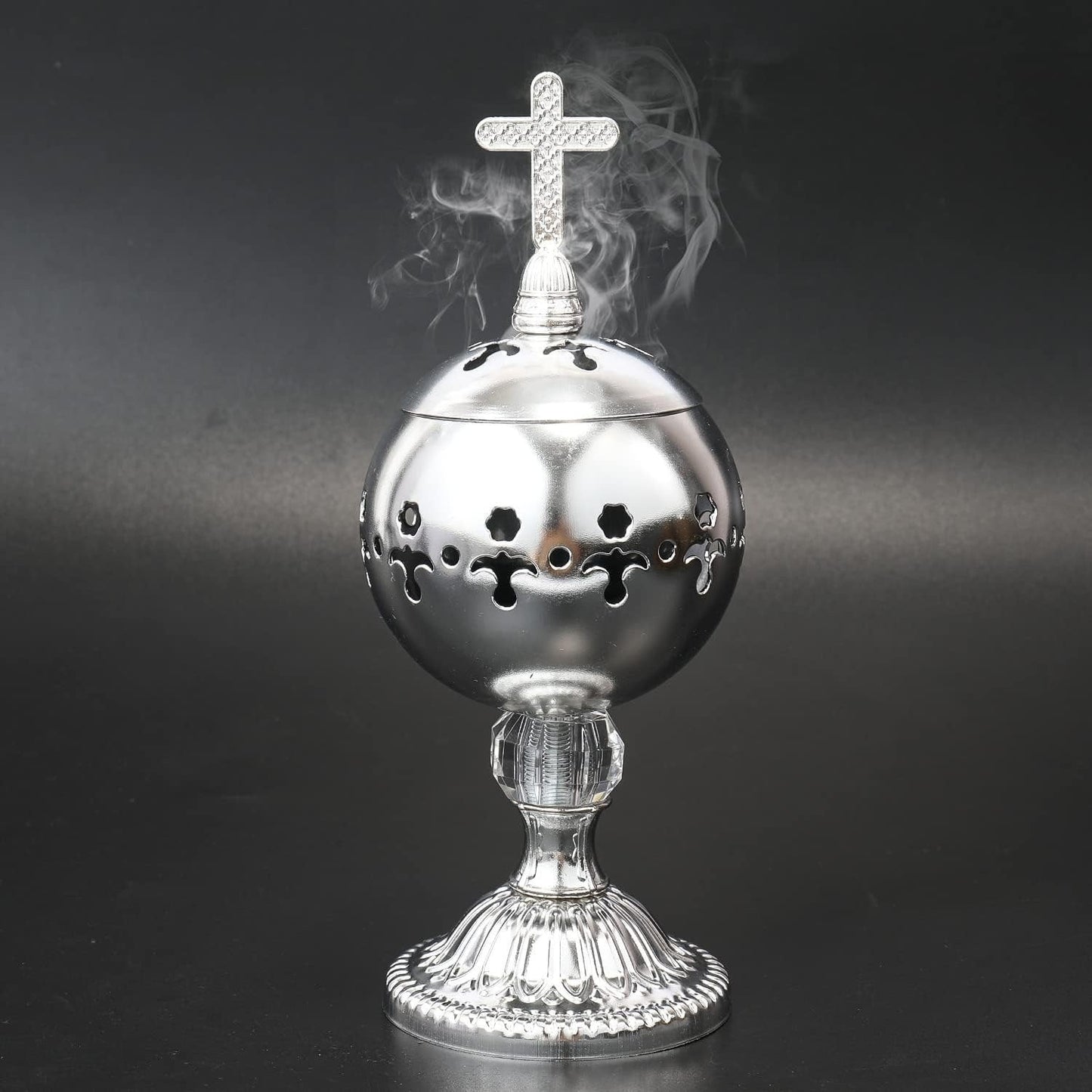 ✝️Jesus bless you✝️🌟 Silver Charcoal Incense Burner Catholic Cross Censer – Brass Plated Distiller for Church & Home 🌟