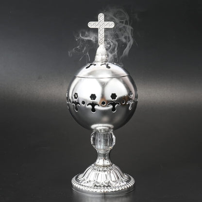 ✝️Jesus bless you✝️🌟 Silver Charcoal Incense Burner Catholic Cross Censer – Brass Plated Distiller for Church & Home 🌟
